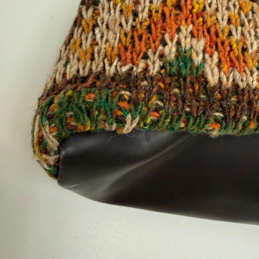 Vintage‎ Bonfanti Made in Italy Knit Hobo Shoulder Bag Leather Trim Virgin Wool